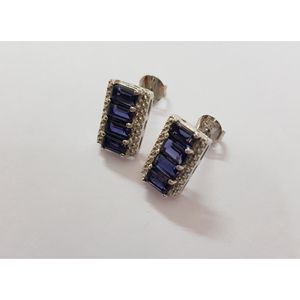 Pendientes de tuerca de iolita natural para mujer en plata de ley 925 con oro de 14K y diamante geométrico en forma de tornillo como piedra principal Shah Gems - Product Image 4