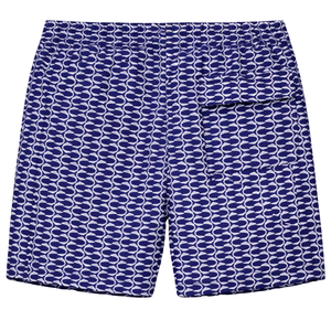 Shorts de bain recyclés pour hommes, motif écailles de poisson bleues, séchage rapide, avec taille élastique et poches à cordon - Product Image 2