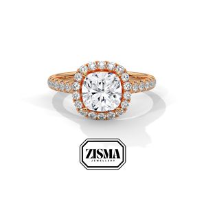 2กะรัตเบาะตัดในห้องปฏิบัติการเติบโตแหวนเพชรที่มีรัศมีและแถบปูใน14K 18K 10K ทองหรือ925เงิน IGI GIA ได้รับการรับรอง - Product Image 6