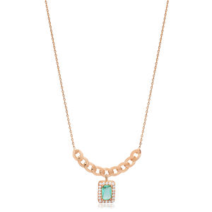 Paraiba CZ Pierre Forme Ronde Charme Collier 925 Argent En Gros Turc Bijoux Fabriqués À La Main - Product Image 6