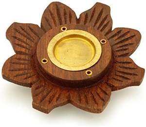 Brûleur d'encens en bois, plateau rond en bois, lotus, 4 pouces, brûleur d'encens rond fait à la main pour la décoration de la maison - Product Image 2