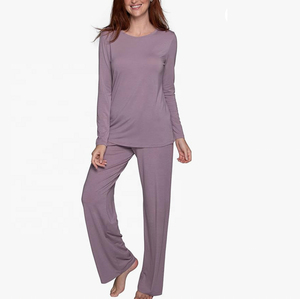 Ensembles de pyjamas d'hiver pour femmes 2026, en coton tissé, pour les vacances, vêtements de nuit à manches longues, doux, respirant, logo frontal personnalisable, taille ajustable - Product Image 5