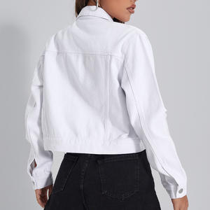 Veste en jean blanche et déchiré pour femmes personnalisée veste boutonnée pour dames avec manches longues - Product Image 3