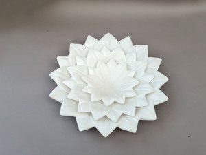 Bol décoratif en marbre blanc Makrana avec motif floral sculpté, écologique, pour fruits, décoration intérieure, extérieure, jardin, fête - Product Image 6