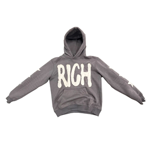 Parches bordados desgastados, Sudadera con capucha para hombre, ropa de calle Retro Vintage, sudaderas con capucha de algodón con logotipo áspero personalizado - Product Image 1