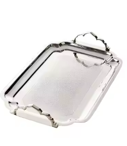 Bandeja de servicio ovalada plateada de aluminio ecológica moderna Características decorativas para bodas y cenas de Ramadán - Product Image 2