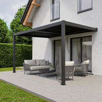 Pergola bioclimatique murale en aluminium imperméable avec toit à lames orientables pour terrasse et balcon de maison