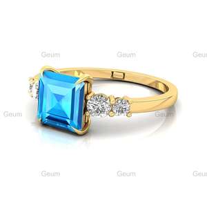 Diseño clásico Precious 100% Natural Swiss Blue Topaz & Diamond Anillos de compromiso en 18K Sólido/Rosa/Amarillo/Oro blanco OEM - Product Image 5