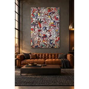 Impression sur toile Fida Dubuffet Labyrinth à rayures rouges et bleues - Product Image 1