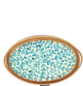 Bandeja de almacenamiento de pan de fruta ovalada hecha a mano, cesta de mimbre tejida para servir incrustaciones, bandeja de ratán madre perla de nácar por HF CRAFTS - Product Image 2