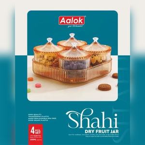 Ensemble de 4 pots à fruits secs Shahi avec plateau, contenants en plastique décoratifs pour noix, bonbons et chocolat, idéal pour offrir en cadeau - Product Image 4