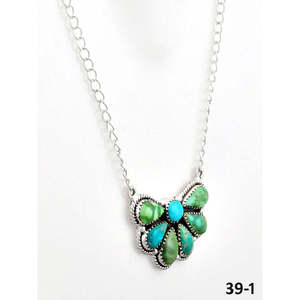 Collier fleur en turquoise et argent sterling style sud-ouest avec incrustation sertie clos de patinage - Product Image 3