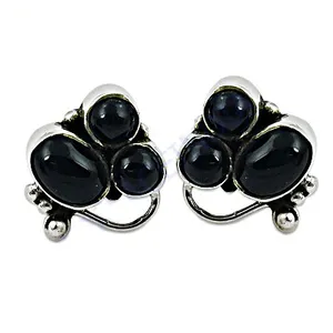 Pendientes de Plata de Ley 925 con Baño de Rodio y Ónix Negro, Diseño de Flor con Engaste de Bisel, Joyería para Mujer para Uso Diario o Bodas - Product Image 2