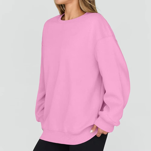 Sudadera de cuello redondo de gran tamaño informal de algodón completo para mujer de alta calidad, sudadera con hombro caído, ropa de calle sólida de invierno, 2 uds. - Product Image 4