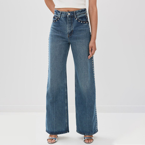 Pantalon en jean extensible en denim Pantalon en jean skinny Pantalon pour femmes Vêtements en stock Jeans pour femmes Baggy ample lavé Vente en gros - Product Image 4