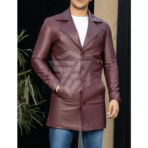 <b>Men's</b> <b>Long</b> Overcoat Trench <b>Coat</b> High Quality Breathable Eco-Friendly Quick Dry Cow Leather Custom Color OEM/ODM Custom Logo - Product Image 4