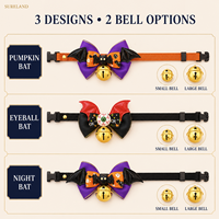 Collier pour animaux de compagnie Halloween avec nœud papillon et clochette, réglable, pour grands chiens et chats - Design ailes de chauve-souris et yeux, style britannique, toutes saisons, en polyester