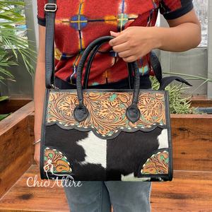 Venta al por mayor bolso de mano de un solo hombro de cuero genuino mecanizado diseño Floral Simple pelo de moda en bolso de piel de vaca bolso de mujer - Product Image 1