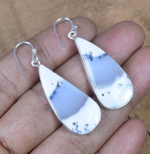 ต่างหูห้อยประดับโอปอลเดนไดรต์ทำมือ ชุบทองบนเงินแท้ ของขวัญแต่งงานสำหรับผู้หญิง เครื่องประดับแฟชั่น - Product Image 5