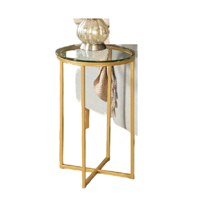 Mesa auxiliar antigua moderna de mármol redondo con acento de patas de metal resistente para sala de estar, dormitorio o porche - Product Image 1