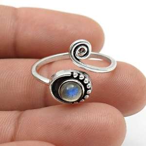 Anillo Abierto de Diseño Adorable con Piedra Preciosa de Labradorita Natural, Elaborado en Plata de Ley 925, Estilo Bohemio, Anillo Hecho a Mano de Moda - Product Image 4