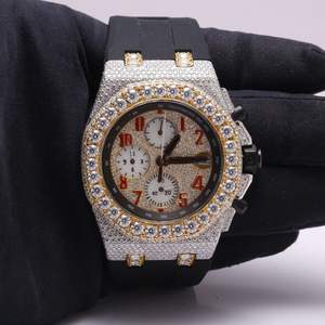 Luxurious Half Iced Rubber Belt <b>Watch</b> with Fully <b>Working</b> ETA Automatic Movement Glass Dial Display Analog Display Hip Hop Style - Product Image 1