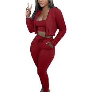 Ensembles de survêtements pour femmes en gros, pièces d'usine, sweats à capuche décontractés, hauts courts et pantalons longs à taille haute à manches longues - Product Image 5