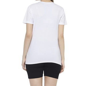 เซ็ตสั้นระบายอากาศได้ดีของผู้หญิงเสื้อยืดพิมพ์ลายความยาวถึงข้อเท้าสไตล์ลำลองสีพื้น100% ปัก - Product Image 5