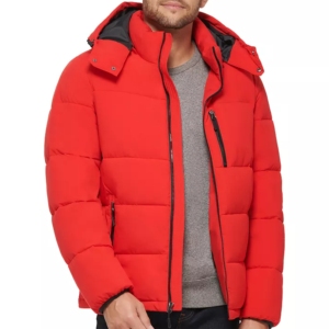 Doudoune d'hiver en duvet à bulles pour hommes avec capuche avec dessin et logos personnalisés - Product Image 1