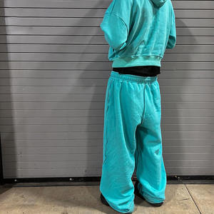 Y2K Streetwear ácido lavado hombres chándal conjunto desgastado bordado apliques Sudadera con capucha pantalones de chándal holgados otoño grueso 3D estampado deportivo - Product Image 5