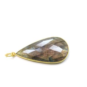 14K Rose Gold Plated Natural Purple Fire Labradorite Faceted Cabochon <b>Pendant</b> Brass Made Jewelry for Wedding Party Anniversary - Product Image 5