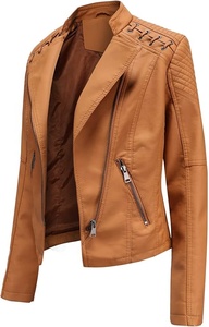 Veste Moto Femme Grande Taille en Similicuir Premium OEM Imperméable Respirante Décontractée Courte Couleur Unie Doublure en Fausse Fourrure Poches - Product Image 2