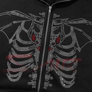 Women's and Men's Oversized Full Zip Rhinestone <b>Hoodie</b> Quality 100% Cotton Graphic Print Sweatshirt Wholesale Price - Product Image 5