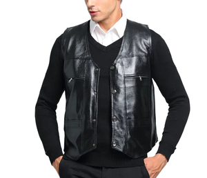 Gilet en cuir à col en V pour femmes - Product Image 1
