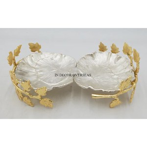 Bol en métal de forme ronde plaqué argent et or brillant poli et unique attrayant servant et décor bol d'assise pour oiseaux résistant à la chaleur - Product Image 6