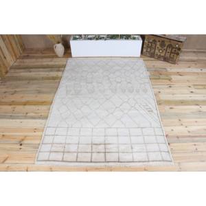 Alfombra Turca Vintage, Alfombra Grande de 5.6x8.2 pies, Alfombra de Lana Geométrica Blanca y Marrón - Product Image 1