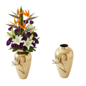 Vase à fleurs en aluminium martelé doré antique fait à la main, pot décoratif en métal rond moderne pour la décoration de la maison - Product Image 2