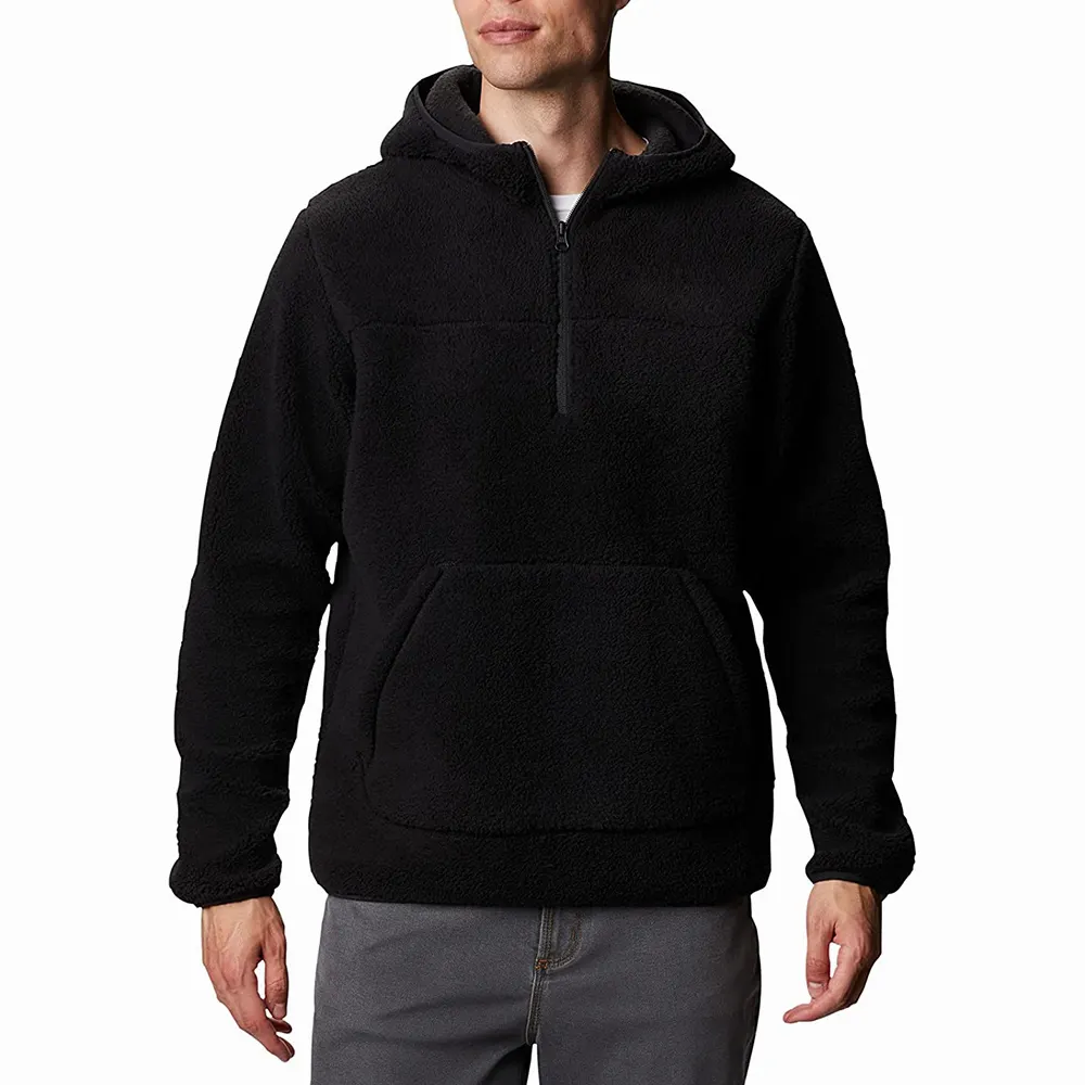 Pure Black Sherpa Hoodies Half Zip Fashionable Comfortable Sustainable high Quality Sherpa Sweatshirts