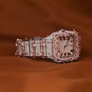 Montre élégante en moissanite VVS pour homme, entièrement sertie de diamants, boîtier en acier inoxydable plaqué or rose, haute qualité, édition limitée unique - Product Image 2