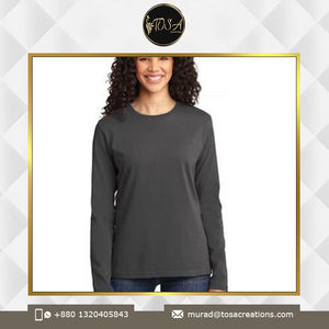 Prix raisonnable du marché Qualité supérieure Conception personnalisée T-shirt tricoté à col rond et à manches longues pour femmes Fabriqué au Bangladesh - Product Image 3