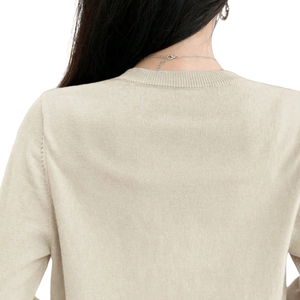 Suéter de Punto Suave para Mujer, de Poliéster, Color Sólido, Alta Elasticidad, Manga Larga, Cuello Redondo con Botones al Frente, Casual, Elegante, Ligero, para Todas las Temporadas - Product Image 4