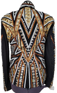 เสื้อแจ็คเก็ตนักขี่ม้าสีทองและสีดำสไตล์ตะวันตกสำหรับแข่งม้าเครื่องแต่งกายออกแบบโลโก้ได้ตามต้องการ - Product Image 3