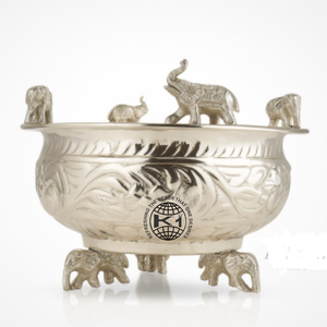 Silver Intricately Designed Urli With <b>Elephants</b> - Product Image 3