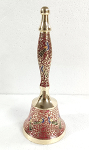 Campana de Mano Grabada de Latón, Campana Decorativa de Latón, Color Azul, Hecha a Mano, India, Suministros Navideños PARA EL Hogar, Venta Al por Mayor - Product Image 4