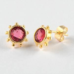 925 <b>Sterling</b> <b>Silver</b> 6mm Garnet Quartz Gemstone <b>Stud</b> Earrings - Gold Plated Fancy <b>Studs</b> - Wholesale Handmade Jewelry Supplier - Product Image 1