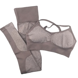 3 Piece Set Women's Plus Size Solid Seamless Yoga Leggings & Sports Bra High Waist Fitness Gym Activewear - Product Image 2