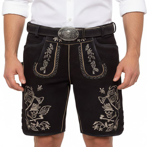 กางเกงขาสั้นหนังแพะบาวาเรียนสำหรับผู้ชาย ระบายอากาศได้ดี ลายสก็อต สไตล์เทศกาลอ็อกโทเบอร์เฟสต์ ติดกระดุม ปักโลโก้ด้านหลัง - Product Image 3