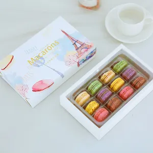 Boîtes en papier de 12 pièces avec design style français caja de macarrones boîte-cadeau d'emballage de macaron personnalisée pour macaron chocolat