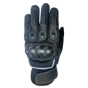 High Quality Genuine Cowhide Leather Breathable Printed Motorbike Riding Gloves Knuckle Armoured Unisex Black - Product Image 2