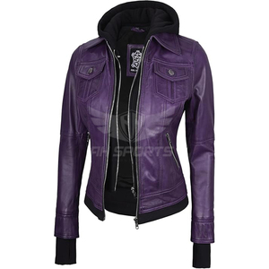 Custom Women's Hooded Lambskin <b>Leather</b> <b>Jacket</b> Professional Exporter's Stylish Outerwear Solid Quick Dry Windproof - Product Image 1